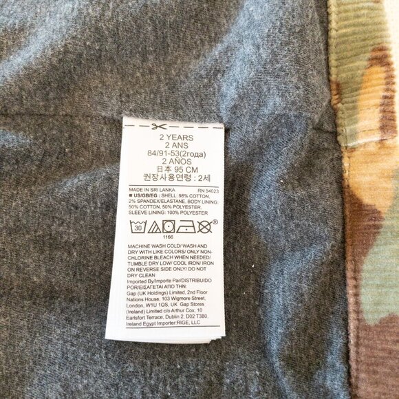 GAP Kids Camo Corduroy Jacket 3T Toddler Boys Green Brown Button Front Fall - Picture 5 of 5